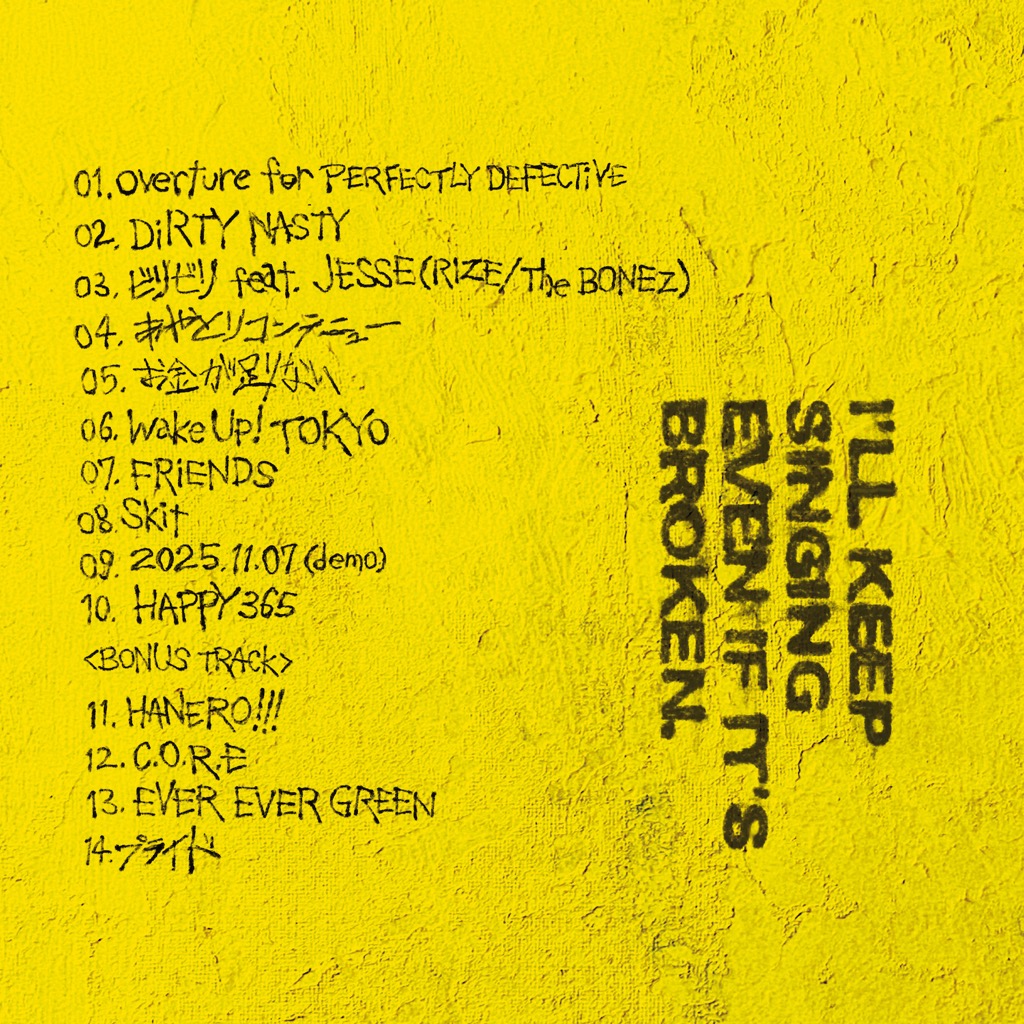 Novel Core、新AL『PERFECTLY DEFECTiVE』トラックリスト公開。JESSE